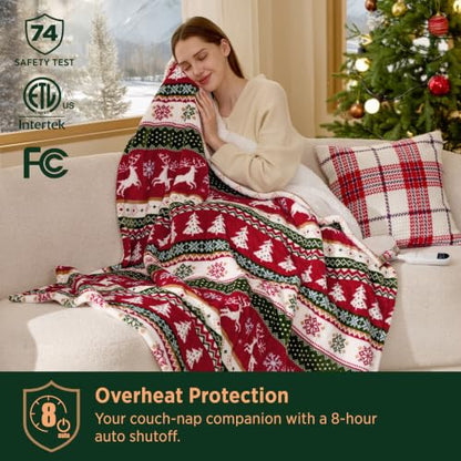 Bedsure Christmas Heated Blanket Throw - Fair Isle Pattern Electric Blanket, 23 Variation