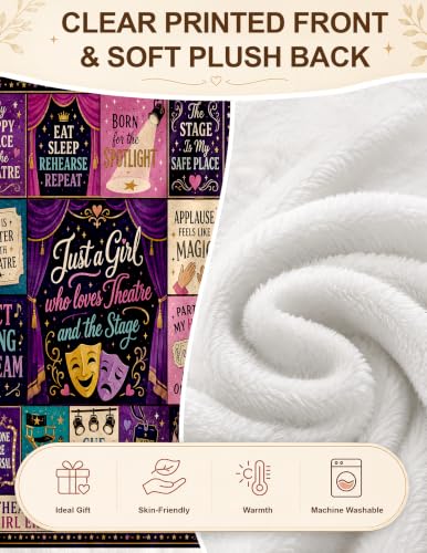 Theatre Gift Blanket for Women Girls 60 x 80 Inches - Stage Curtain Design - Cozy Drama & Musical Stage Blanket - Dark Theater Variation