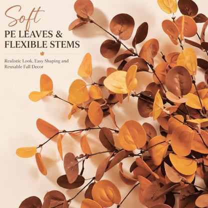 30-Inch Fall Eucalyptus Artificial Stem - Orange, Amber, Brown