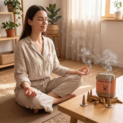 30 Palo Santo Incense Cones with Metal Dishes - Natural Aromatherapy Set