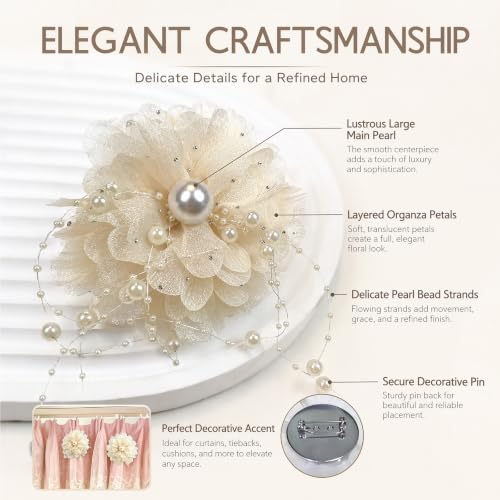 Apricot Organza Flower Curtain Brooch Pins Set of 4 - Decorative Floral Clips