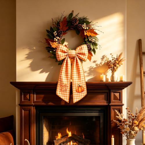 Fall Wreath Sash with Watercolor Pumpkin and Plaid Pattern - 55.1" x 4.7"