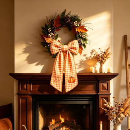 Fall Wreath Sash with Watercolor Pumpkin and Plaid Pattern - 55.1" x 4.7"