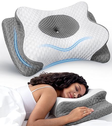 No More Aches Neck Pillow - Cloud Grey, Adjustable Cervical Memory Foam Support