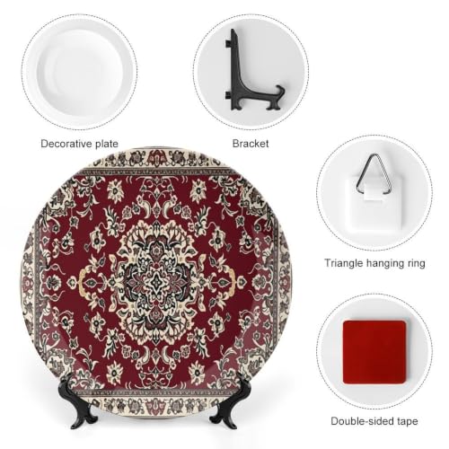Classic Persian Style Ceramic Decorative Plate with Stand and Wall Hook - 6 Inch