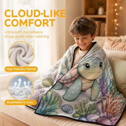 DIY Coloring Blanket Kit with 24 Markers - Kids Hand-Drawn Doodle Throw Blanket - Soft Cozy Reusable Washable Craft Gift - Variation #A
