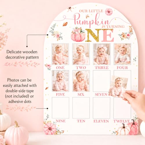 Pink Pumpkin First Year Photo Board - 1st Birthday Keepsake Decor