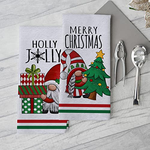 Gnome Christmas Tree Holiday Kitchen Dish Towel Set of 2 - Merry Christmas Decor