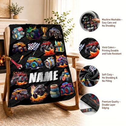 Silver Kids Truck Blanket Gift for Boys - Flannel Throw for Son & Nephew