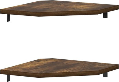 Furinno Rossi Hexagon Floating Shelves - Set of 2 Geometric Wall-Mounted Corner Shelves | Amber Pine