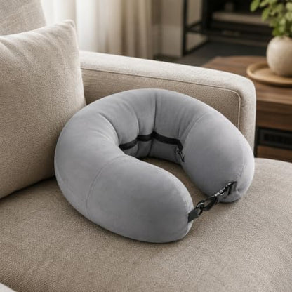 Adjustable Travel Neck Pillow - Fillable Support Cushion with Storage
