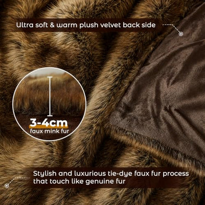 Faux Fur Throw Blanket 60x80 Brown Plush Warm Cozy Bed Couch Decor