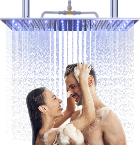 LED Rainfall Shower Head 16x32 Inch Large Rain Shower Head Chrome - High-Pressure, Self-Cleaning