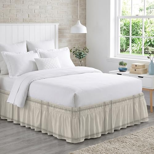 Queen Size Bed Skirt 16 Inch Drop Adjustable Elastic Wrap Gray Modern Ruffle
