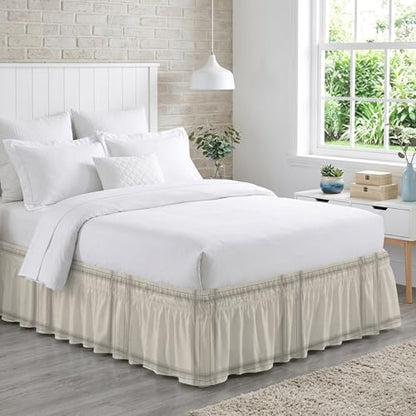 Queen Size Bed Skirt 16 Inch Drop Adjustable Elastic Wrap Gray Modern Ruffle