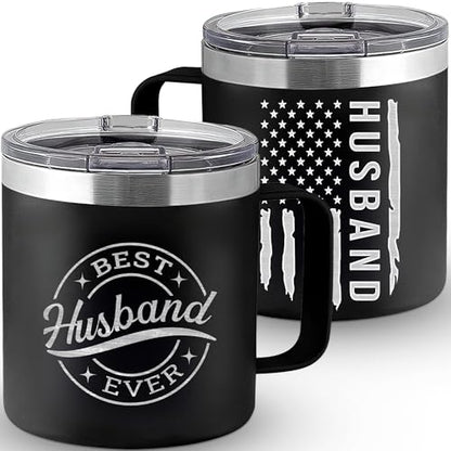 Personalized Husband Gift Tumbler 14oz Stainless Steel with Lid - Anniversary & Birthday Gift for Him