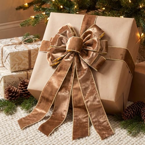 Brown Velvet Christmas Bow Set - 2 Pack Wreath & Tree Toppers