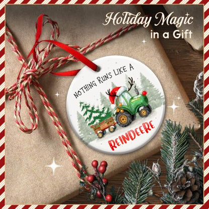 Funny Tractor Reindeer Christmas Ornament - Rustic Farmhouse Holiday Decor