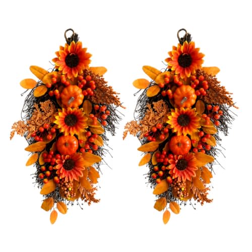 Fall Harvest Wreath for Front Door - Artificial Thanksgiving Swag 21 Inch