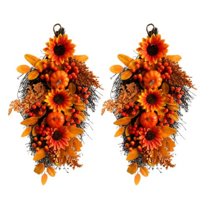 Fall Harvest Wreath for Front Door - Artificial Thanksgiving Swag 21 Inch