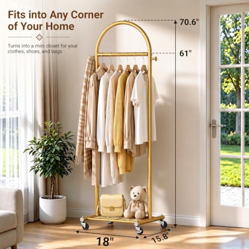 MISSLO Gold Small Clothes Rack 18-Inch Arched Style with Wheels and Shelves