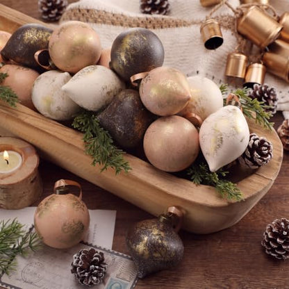 Neutral Gold Christmas Ornaments Set - 12 Teardrop Holiday Decor