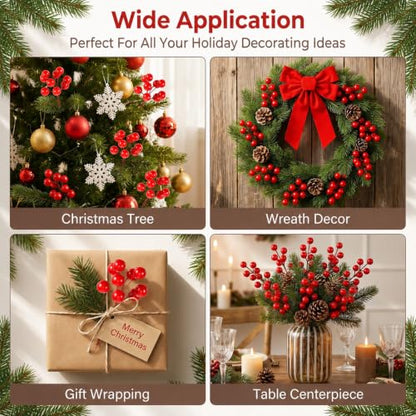 Artificial Holly Berry Picks - Red Foam Holiday Decorations for Wreaths & Crafts, 200 pcs