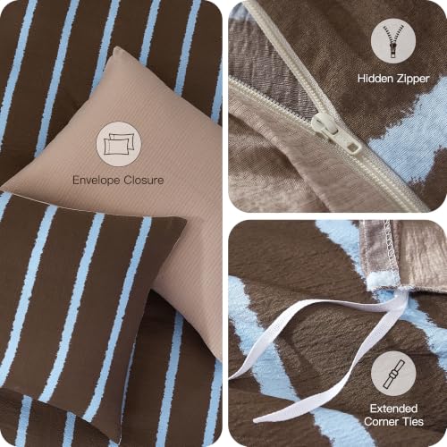 BEDAZZLED Queen Comforter Set with Removable Duvet Cover - Wide Stripes Brown Blue