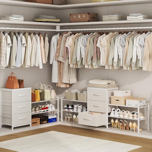 Expandable Closet Organizer with 3 Drawers, White, 47.2-71.5W x 11.4D x 24H