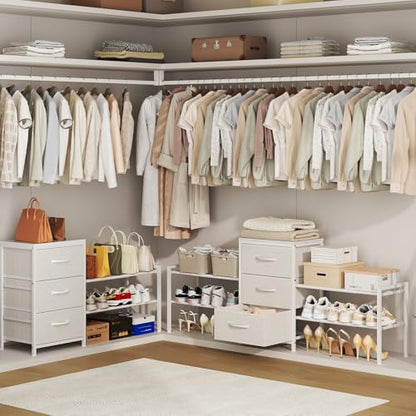 Expandable Closet Organizer with 3 Drawers, White, 47.2-71.5W x 11.4D x 24H