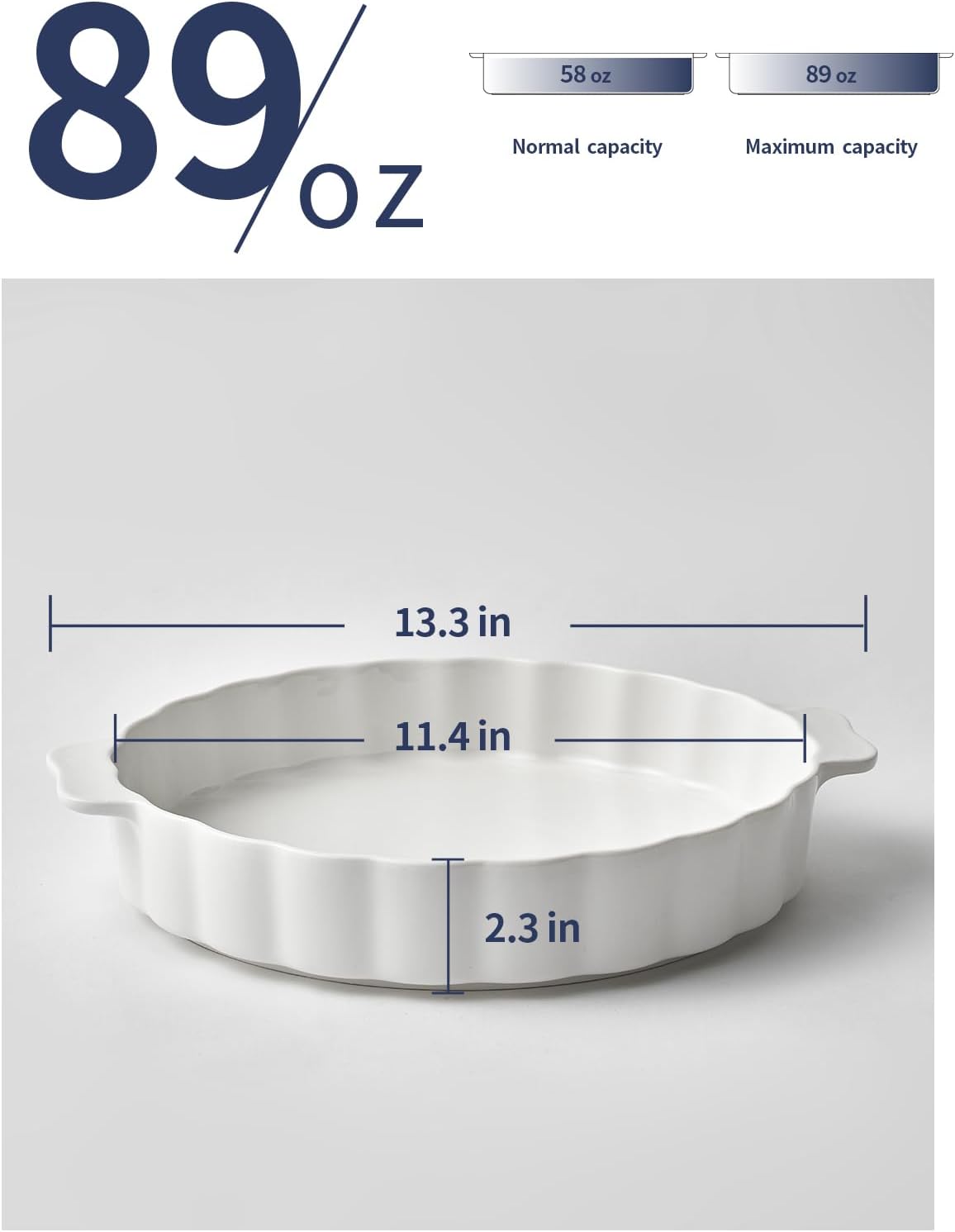 Samsle Ceramic Pie Pan - 13-Inch Round Baking Dish with Double Handles & Ruffled Edge | Oven Safe