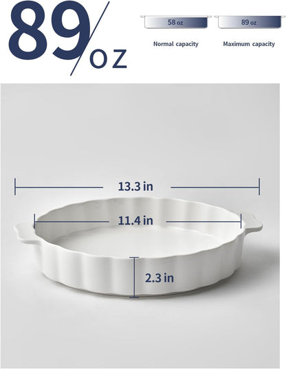 Samsle Ceramic Pie Pan - 13-Inch Round Baking Dish with Double Handles & Ruffled Edge | Oven Safe