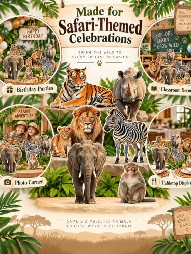 Safari Animal Standups for Baby Shower Photo Booth - 6 Pieces, Jungle Theme
