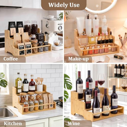 Mufico Bamboo Liquor Bottle Display Shelf Coffee Syrup Rack Organizer
