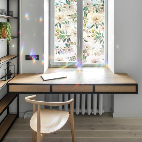 Vintage Blush Flowers Camellia Rainbow Window Film 17.5 x 78.7 Inch - Privacy & UV Block