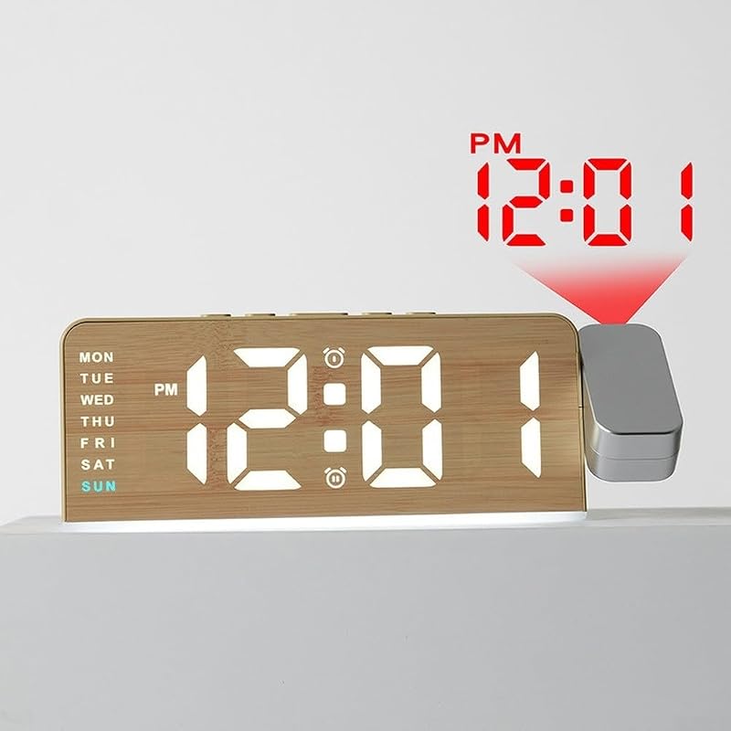 LED Projection Alarm Clock with Multicolor Ambient Light – 180° Wall/ Ceiling Projector, Dual Alarm, Temperature & Date Display (C)
