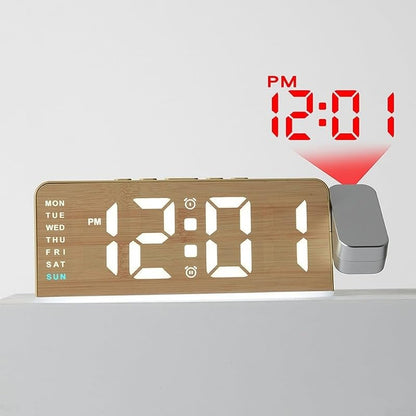 LED Projection Alarm Clock with Multicolor Ambient Light – 180° Wall/ Ceiling Projector, Dual Alarm, Temperature & Date Display (C)