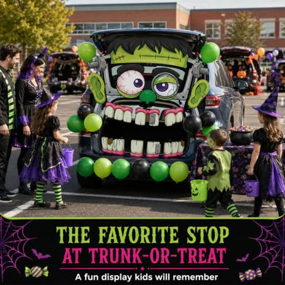 Halloween Trunk or Treat Car Decoration Kit - Green Monster Face - Frank Variation