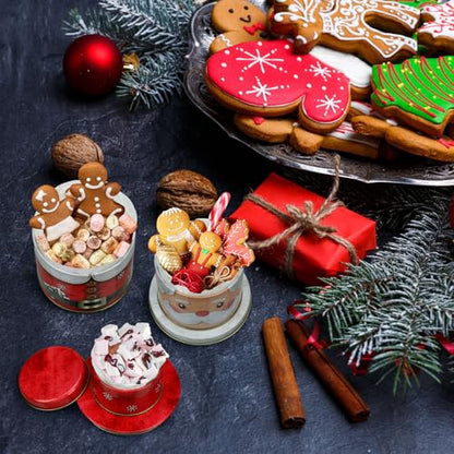 Christmas Cookie Tin Set with Lids - 3 Sizes Metal Nesting Containers
