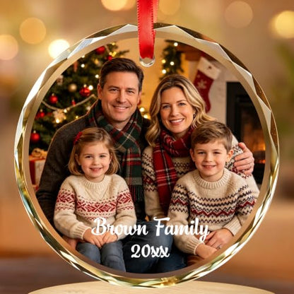 Personalized Photo Glass Ornament with Name & Date - Custom Holiday Keepsake - 02 Photo & Text Variation