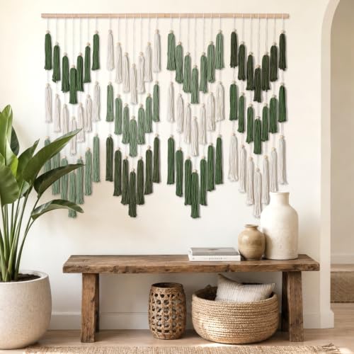 Large Green Dip-Dyed Bohemian Macrame Wall Hanging Tapestry - Handmade Home Decor