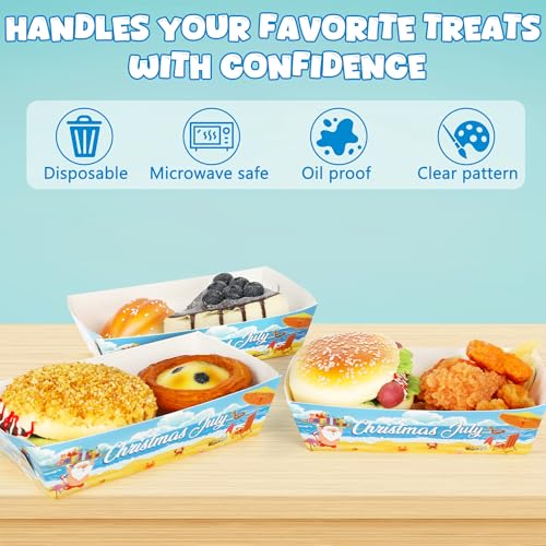 Summer Christmas Paper Food Trays - 50 Pack Heavy Duty Disposable Holiday Party Supplies