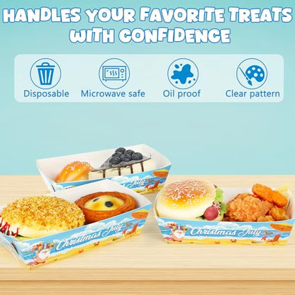 Summer Christmas Paper Food Trays - 50 Pack Heavy Duty Disposable Holiday Party Supplies