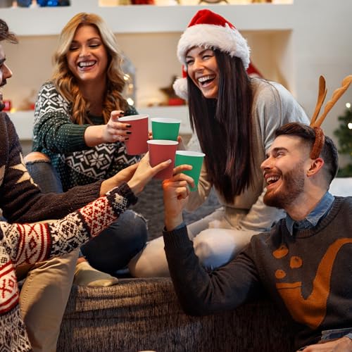 Christmas Paper Cups 9 Oz - Red & Green Disposable Party Drinkware (144 Pieces)