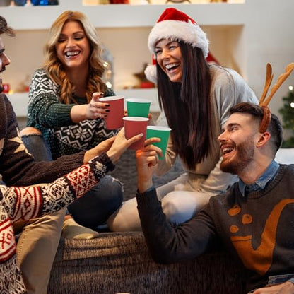 Christmas Paper Cups 9 Oz - Red & Green Disposable Party Drinkware (144 Pieces)