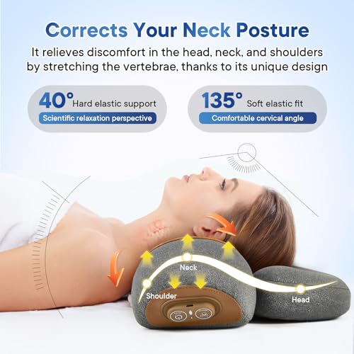 Cordless 3-in-1 Neck Massage Pillow with Heat, Traction & Auto Mode - Gray