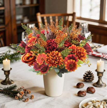 Coffee-Colored Fall Artificial Flower Bouquet with Mums and Peonies - Agusbagli, 22PCS