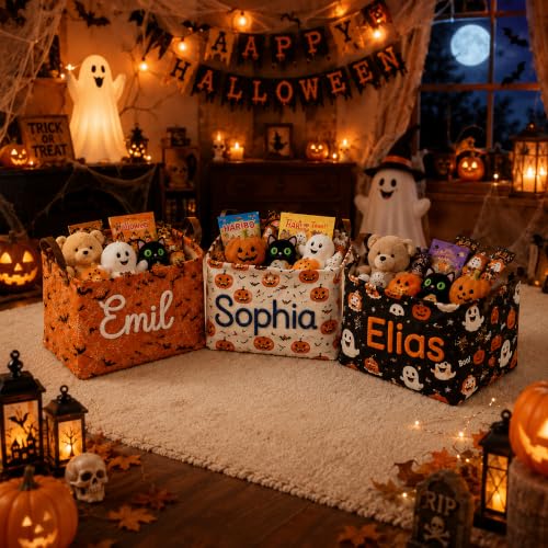 Personalized Halloween Trick-or-Treat Basket with Custom Name - Spooky Decor Gift