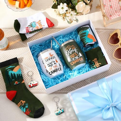 Patelai Classic Camping Gift Set for Couples - Stainless Steel Tumblers, Socks & Keychains