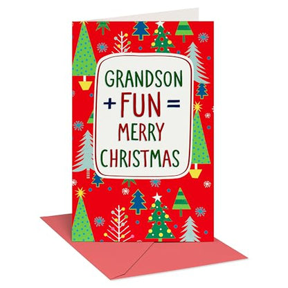 American Greetings Christmas Card for Grandson with Tree Pattern - Merry Christmas Message